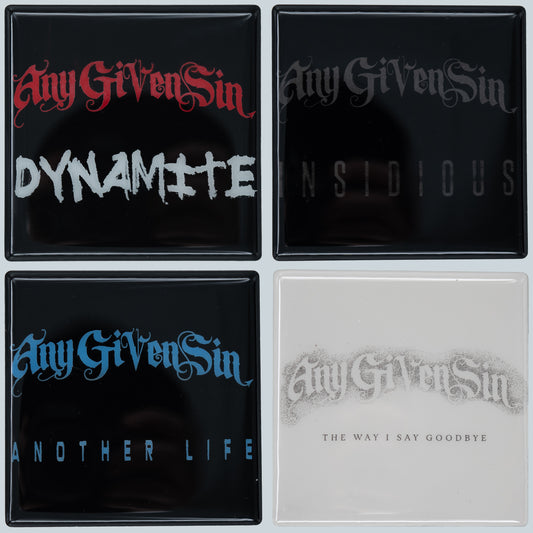 Any Given Sin Coaster, Ceramic, Color, with Song Titles, 4" Square, Set of 4