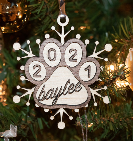 Ornament, Paw, Large Snowflake, Year